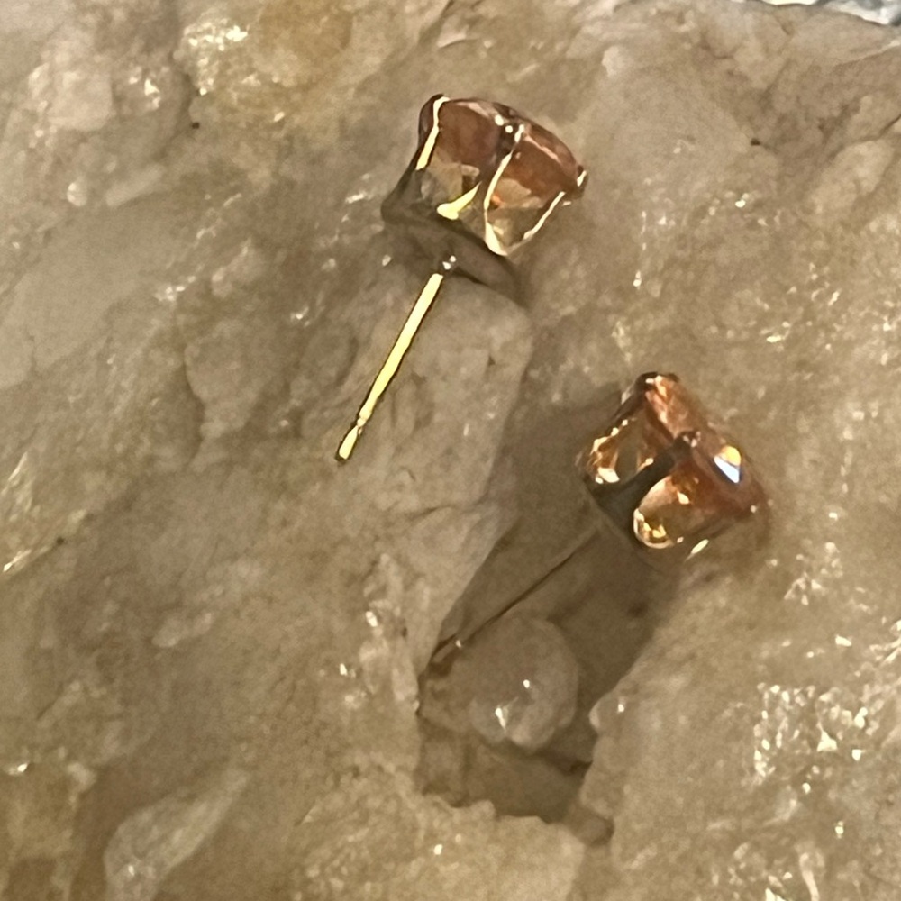 Genuine Citrine Crystal Gemstone Round Cut 7mm Stud Earrings Gold Setting -New - Picture 12 of 15